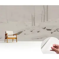 Wallfluent Zelfklevend Fotobehang - Wit Vliesbehang - 416x254 cm - Sneeuwbos Behang Zonder Lijm - Gang behang Landschappen - Makkelijk Aan Te Brengen Behang - Bubble Free Behang