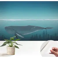 Wallfluent Zelfklevend Fotobehang - Blauw Vliesbehang - 152x104 cm - Waterharmonie Behang Zonder Lijm - Gang behang Dieren - Makkelijk Aan Te Brengen Behang - Polyester Behang