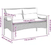 vidaXL Tuinbank met kussen, 116x62,5x74 cm, zwart, polyrotan