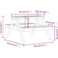 vidaXL Picknicktafel 105x134x75 cm massief grenenhout wit