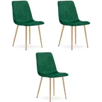 Leobert TURIN Eetkamerstoelen – Set van 3 – Groen Velvet – Houten Poten – Comfortabele Ergonomische Zitting – Modern Design – Velvet Stoel voor Woonkamer, Keuken en Eetkamer – Max. 110 kg per Stoel