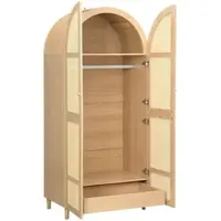 OKWISH Kledingkast – Modern Gebogen Deuren – Met Rattan Deurpanelen En Lades – 80x50x179 cm – Ruime Opbergruimte Voor Slaapkamer/Hal – MDF;Spaanplaat Naturel