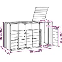 vidaXL Vuilnisbakombouw voor 3 containers, antraciet, 216x81x115 cm, staal
