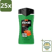 Axe 25 x - 3-in-1 Douchegel - Jungle Fresh - Palm Leaves & Amber - Extra Fresh - 250 ml - Wasstrips - Douchegel - Lichaam - Gezicht - Haar - Frisheid