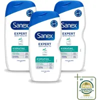 Sanex 3 x - Douchegel - Expert Skin Health Hydrating - Hydrateert de Huid - 400 ml - Wasstrips - Douchegel - Huidverzorging - Hydratatie - Glycerine - Inuline