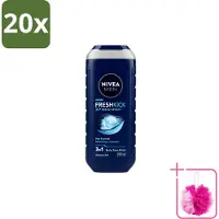 Nivea 20 x Men – Douchegel – Fresh Kick – 250 ml - Bulkverpakking - Douchegel - Douchemop - Verfrissend
