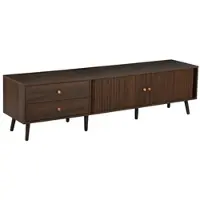 OKWISH TV-kast, lowboard met schuifdeuren en 2 lades. TV-meubel voor de woonkamer met opbergruimte voor televisies tot 80 inch, notenhoutkleur