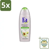 Fa 5 x - Douchecrème Met Lotion - Avocado - 250 ml - Wasstrips - Douchecrème - Bodylotion - Avocado Geur - Hydratatie - Huid Verzorging