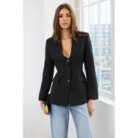 Trendyol TRENDYOLMİLLA Dames Zwart Effen Lang Getailleerd Blazers