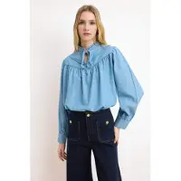Trendyol TRENDYOLMİLLA Dames Blauw Effen Lang Relaxed fit Blouses