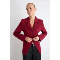 Trendyol TRENDYOLMİLLA Dames Bordeaux Effen Lang Getailleerd Blazers