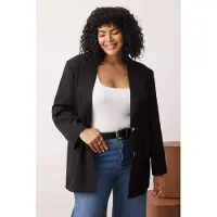 Trendyol Dames Zwart Effen Lang Oversized Grote maten Blazers