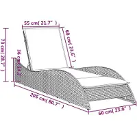 vidaXL Ligbed met kussen 60x205x73 cm poly rattan beige