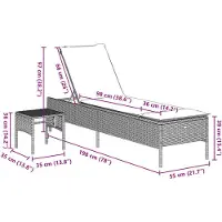 vidaXL Zonnebed met tafel en kussen, bruin, polyrotan