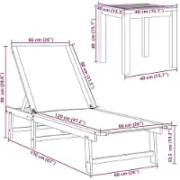 vidaXL Zonnebed met tafel, crème kleur, massief acaciahout en textielstof