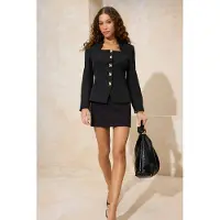 Trendyol TRENDYOLMİLLA Dames Zwart Effen Lang Getailleerd Blazers