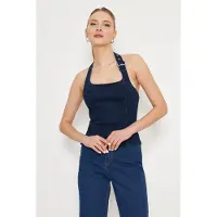 Trendyol TRENDYOLMİLLA Dames Blauw Effen Mouwloos Getailleerd Blouses