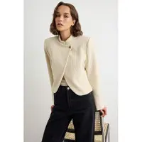 Trendyol TRENDYOLMİLLA Dames Beige Gestreept Lang Regular fit Blazers
