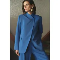 Trendyol TRENDYOLMİLLA Dames Blauw Effen Lang Regular fit Blazers