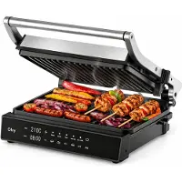 Olvy Contactgrill XL - Uitneembare PFAS-vrije platen - 180º Uitklapbaar - Vaatwasserbestendig - Met Temperatuurregeling - Panini - Croque Monsieur Toestel - Grill Apparaat - Tosti Ijzer - Apparaten