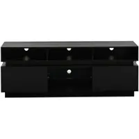 OKWISH TV-kast, dressoir met glazen planken, TV-tafel, kast voor de woonkamer met LED-verlichting, lowboard met open vakken voor een 60-inch televisie, zwart