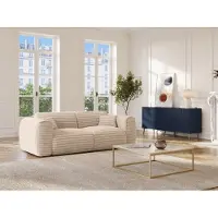 Vente-unique Driezitsslaapbank express in beige, dik ribfluweel - Slaapoppervlak 140 cm - POGNIA