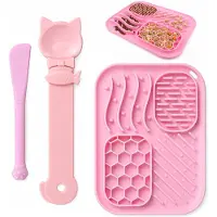 Famanu – Siliconen likmat met zuignappen voor katten en honden, roze, slow feeder met voermat en lepel