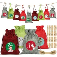 Famanu – Adventskalender set van 24 stoffen zakken in 4 kleuren, 14x10 cm, herbruikbaar voor kerst