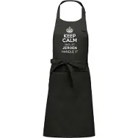 Kariban Mijncadeautje Schort - Keep Calm met je voornaam - opdruk wit - mooie en exclusieve keukenschort - Chique Grijs