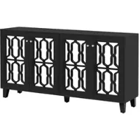 OKWISH Dressoir - Zwart Spiegeloppervlak - 4 Deuren - Kristalgrepen - 160x40x84 Cm - MDF - 2 Verstelbare Planken - Massief Houten Poten