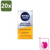 Nivea 20 x MEN - Active Energy - Gezichtscrème met Cafeïne - 50 ml - Bulkverpakking - Gezichtscreme voor mannen - Douchemop - Energie voor huid