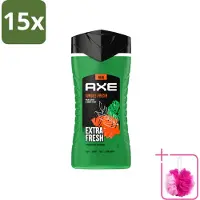 Axe 15 x - 3-in-1 Douchegel - Jungle Fresh - Palm Leaves & Amber - Extra Fresh - 250 ml - Bulkverpakking - Douchegel - Douchemop - Lichaam