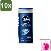 Nivea 10 x MEN - Douchegel - Cool Kick - 250 ml - Bulkverpakking - Douchegel - Douchemop - Shampoo