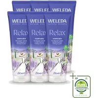 Weleda 6 x - Douchecrème Aroma Shower Relax - 200 ml - Grootverpakking - Vaatwasstrips - Douchecrème - Ontspanning - Aromatherapie - Natuurlijke Douchecrème - Lavendel