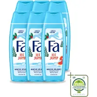Fa 6 x - Douchegel - Winter Splashes Ice Jump - Frisse Geur & Verfrissing - Verzorgend - 250 ml - Grootverpakking - Vaatwasstrips - Douchegel - Zeebries - Grapefruit - Winter - Verfrissend