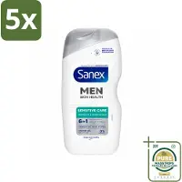 Sanex 5 x – Douchegel – Men Sensitive – 400 ml - Wasstrips - Douchegel Mannen - Gevoelige Huid - Gevoelige Mannenhuid - Milde Douchegel - Gezichtsverzorging