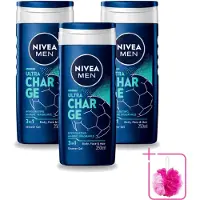 Nivea 3 x Men – Douchegel – Ultra Charge – 250 ml - Bulkverpakking - Douchegel voor mannen - Douchemop - Verzorging van huid