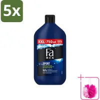 Fa 5 x Men - Sport - Douchegel - Groene Citrus - 750 ml - Bulkverpakking - Douchegel voor mannen - Douchemop - Sport douchegel
