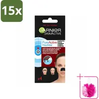 Garnier 15 x - Pure Active - Anti-Mee-Eters Strips - Charcoal - Neus, Voorhoofd & Kin - 4 Strips - Bulkverpakking - Anti-mee-eters strips - Douchemop - Houtskool strips