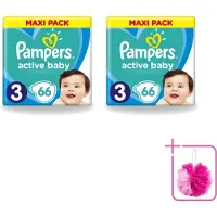 Pampers 2 x – Luiers – Active Baby Dry Maat 3 – 66 Luiers - Bulkverpakking - Baby luier - Douchemop - Droge luier