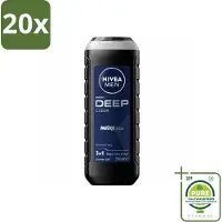 Nivea 20 x MEN - Douchegel - Deep Clean 3-in-1 - 500 ml - Grootverpakking - Vaatwasstrips - Diepe Reiniging - Microklei - Douchegel - Lichaam Reinigen - Gezicht Reinigen