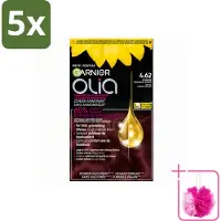 Garnier 5 x - Olia 4.62 - Haarkleuring - Donker Granaatrood - Zonder Ammoniak - Permanente Kleur - Bulkverpakking - Haarkleuring - Douchemop - Donker Granaatrood