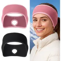 Famanu – Sporthoofdband set van 2 met fleece oorbeschermers, geschikt voor dames, winter, zwart en roze