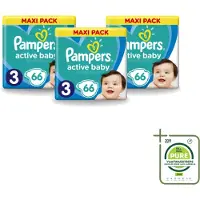 Pampers 3 x – Luiers – Active Baby Dry Maat 3 – 66 Luiers - Grootverpakking - Vaatwasstrips - Baby Luier - Droge Luier - Vochtabsorptie - Baby Droogheid - Superabsorberende Kern