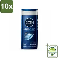 Nivea 10 x MEN - Douchegel - Cool Kick - 250 ml - Grootverpakking - Vaatwasstrips - Douchegel - Shampoo - Frisheid - Verkoeling - Mannelijke Geur