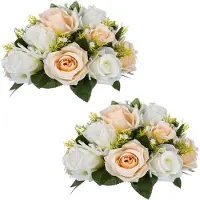 Famanu - Kunstbloemen rozen - Perfect voor sfeervolle decoratie - Set van 2 stijlvolle bloemstukken - Kleur onbepaald