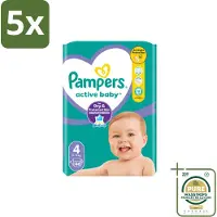 Pampers 5 x – Luiers – Active Baby Maat 4 – 46 Luiers - Wasstrips - Baby Luier - Baby Droog - Baby Luier Actief - Baby Luier 46 Stuks - Baby Luier 9-14 Kg