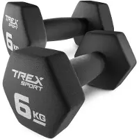 Trex Sport TX-060VD – Dumbells – Fitness Gewichten Set – Vinyl Coating – Zeshoekige Halters – Voor Thuisgym & Aerobics – 2 x 6 kg – Totaal 12 kg