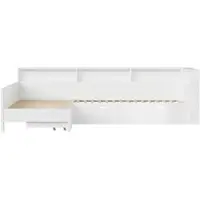 STILVORA Platformbed 90x200 Cm – L Vorm Dagbed Met Uitschuifbed – Opbergvakken En Lade – Led Hoofdbord Met Laadstation – Zonder Matras – Wit