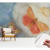 Wallfluent Zelfklevend Fotobehang - Oranje Vliesbehang - 312x219 cm - Kleurrijke Vlinders Fotobehang - Hal behang Deel - Behang Zonder Lijm - Scheurbestendig Behang
